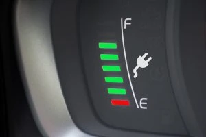 Fuel gauge showing charge left in an electric car