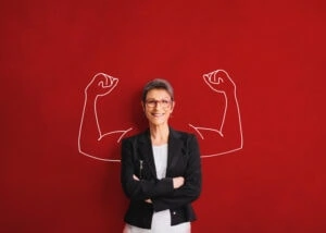 an adult woman shows strength