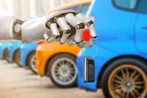robot holding car key or car remote control