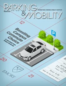 Cover of Parking & Mobility magazine, March 2021
