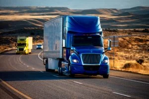 Tractor trailers on a highway