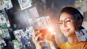 Woman searching and connecting with people online using her phone