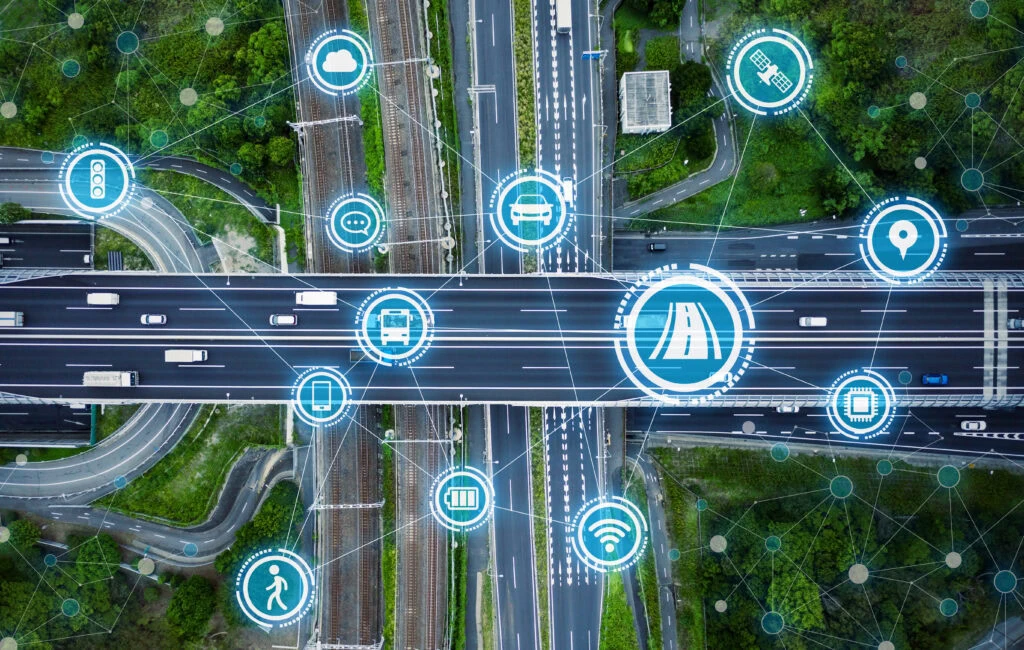 Social infrastructure and communication technology concept. IoT (Internet of Things). Autonomous transportation.