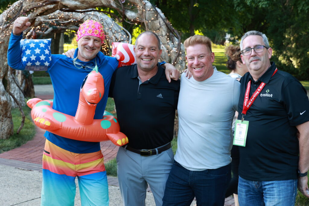 Group of people ready to swim wih, swimming tube and swimmies at Expo