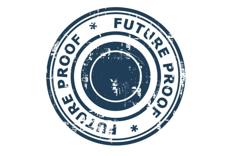 Stock image of round seal for "FUTURE PROOF"