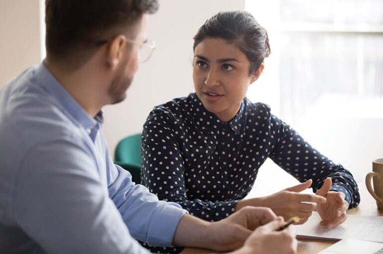 Two business people in a meeting