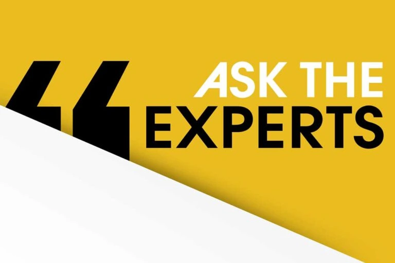 Gold "Ask the Experts" header graphic with white and black printing