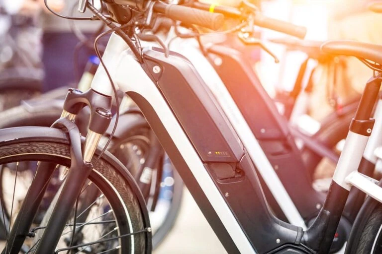 Close up of a battery pack of a modern electric bicycle