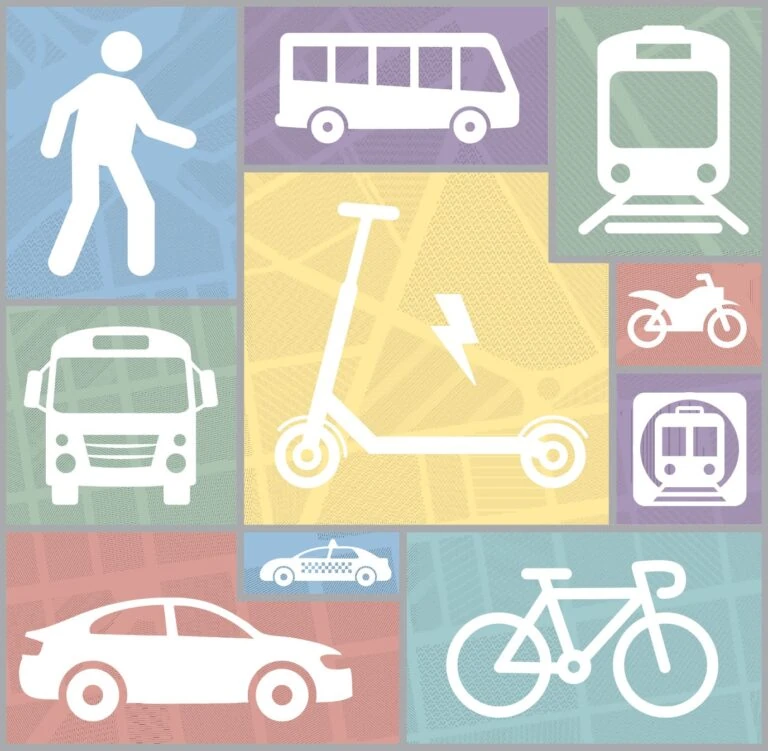 Colorful graphic of modes of transportation