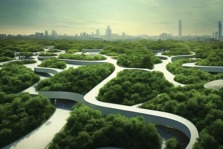 Winding roads and forestry, green environment display