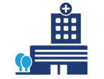 Healthcare member icons, hospital with trees