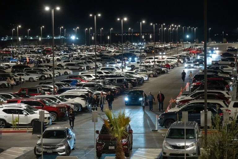 Full parking lot of Acrisure Arena near Palm Springs in southern California