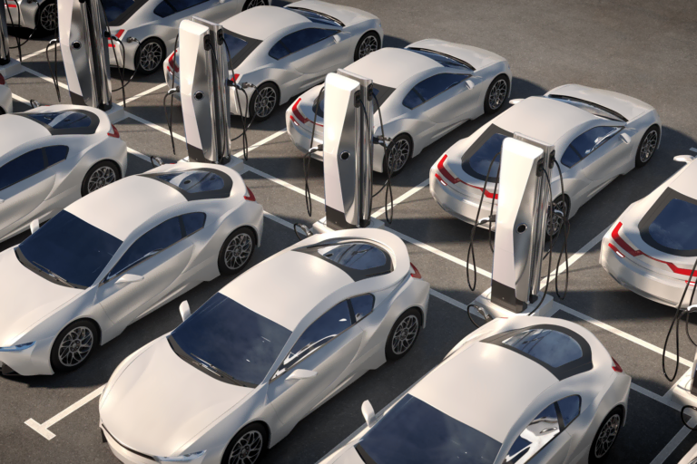 3d illustration Parking electric cars. Charging stations fast charging cars.