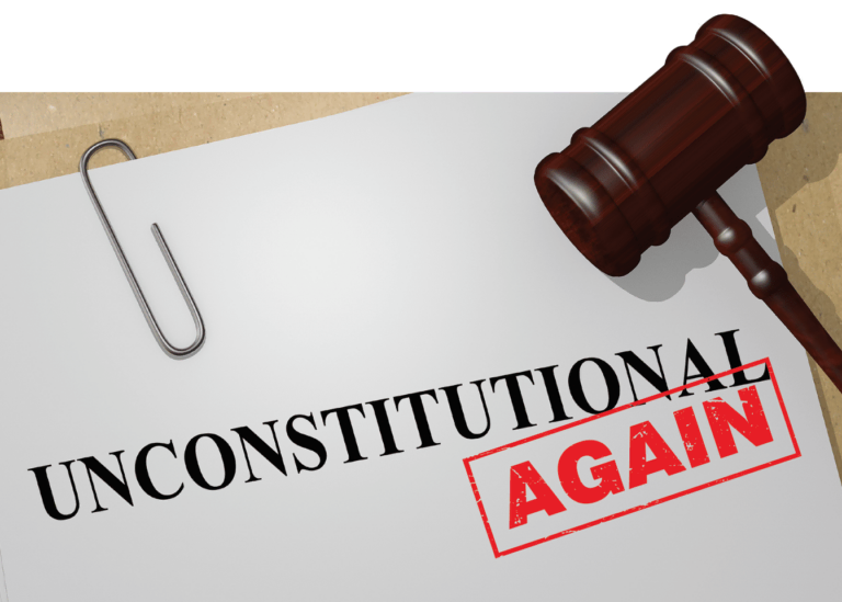 Screenshot of document saying "Unconstitutional Again" with judge's gavel