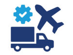Transportation airplane, truck and gear member icon