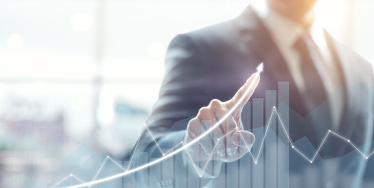 Businessman plans growth and increases of positive indicators in his business.