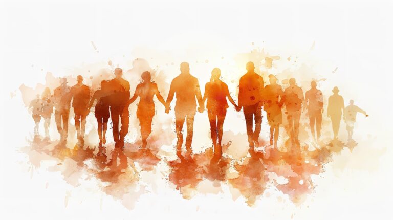 Group of workers painted in watercolor with copy space for text. Labor day banner back view Ai generated image