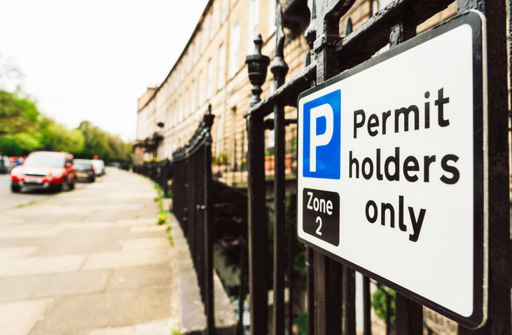 Detail of a parking sign in an area for resident permit holder parking only in Edinburgh