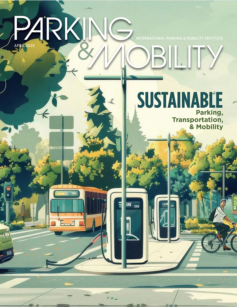 April 2025 Sustainable mobility themed cover of Parking ^ Mobility magazine.