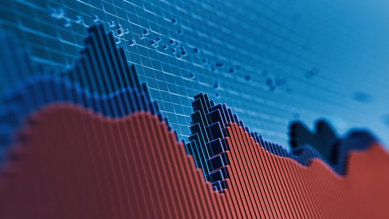 Financial technology graph with trends lines.