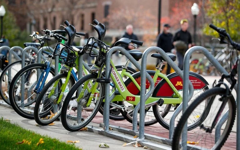 Gopher Bikes lined up waiting for rentals