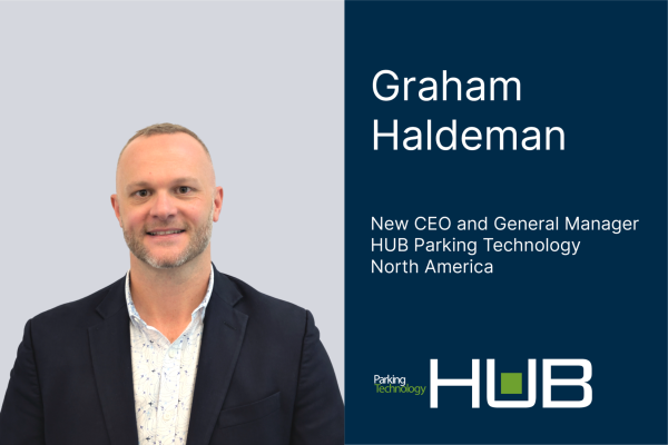 Graham Haldeman headshot and Hub Parking Technology logo