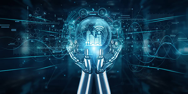 Robot hands holding global network and smart cities innovation, IoT infrastructure mobility data-driven planning sustainability automation monitoring connectivity technology transformation.