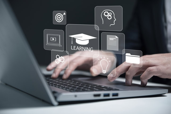 Concept of Online education. man use Online education