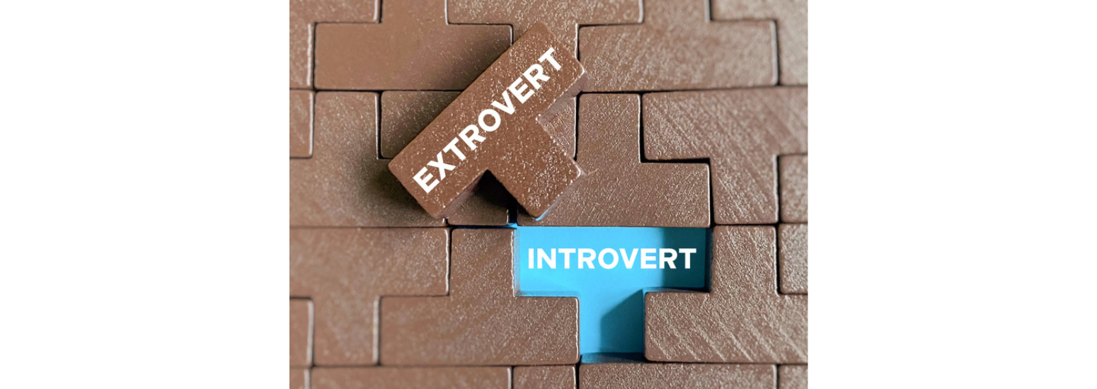 Introvert extrovert with puzzle background. Stock photo.