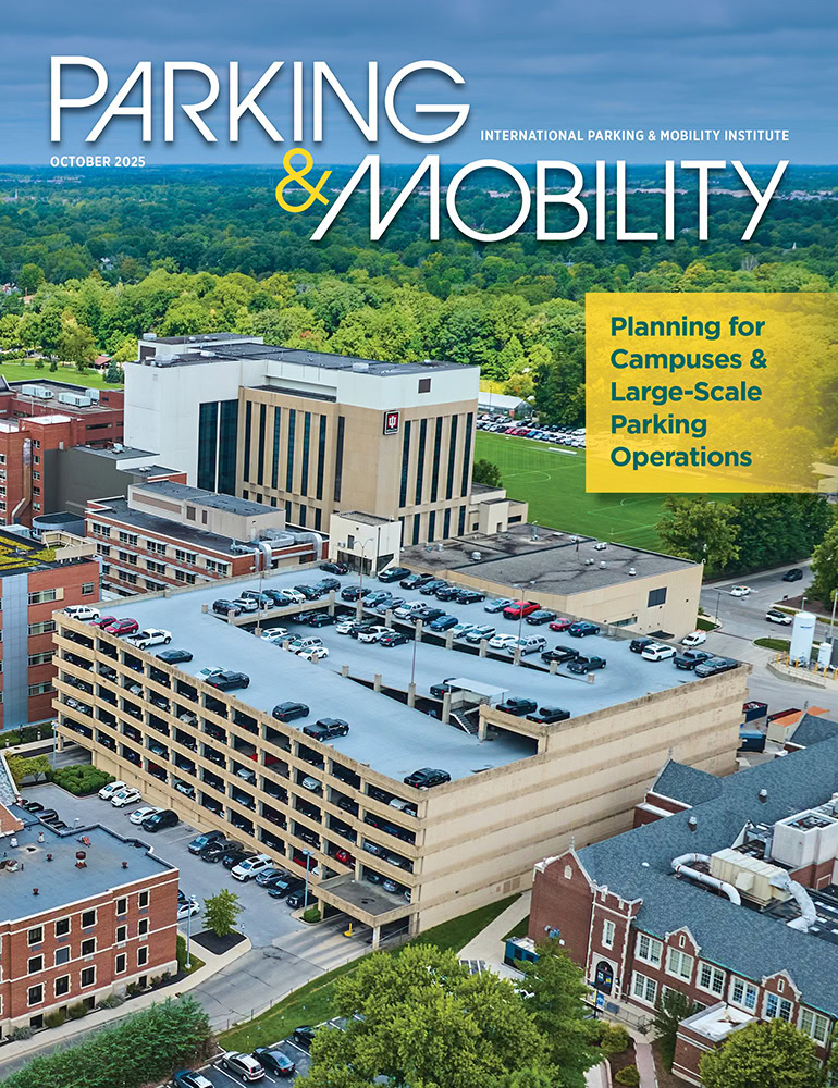 October 2025 campuses & large-scale operations themed cover of Parking ^ Mobility magazine.