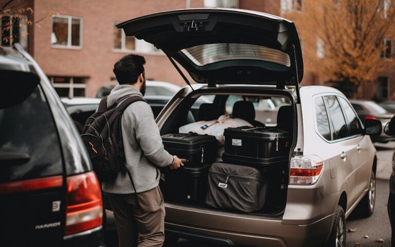 photo of a college student removing suitcases from his car