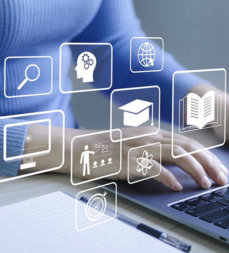 e-learning education internet lessons and online learning with webinars, video tutorials, personal development and professional qualifications. Digital courses to develop new skills