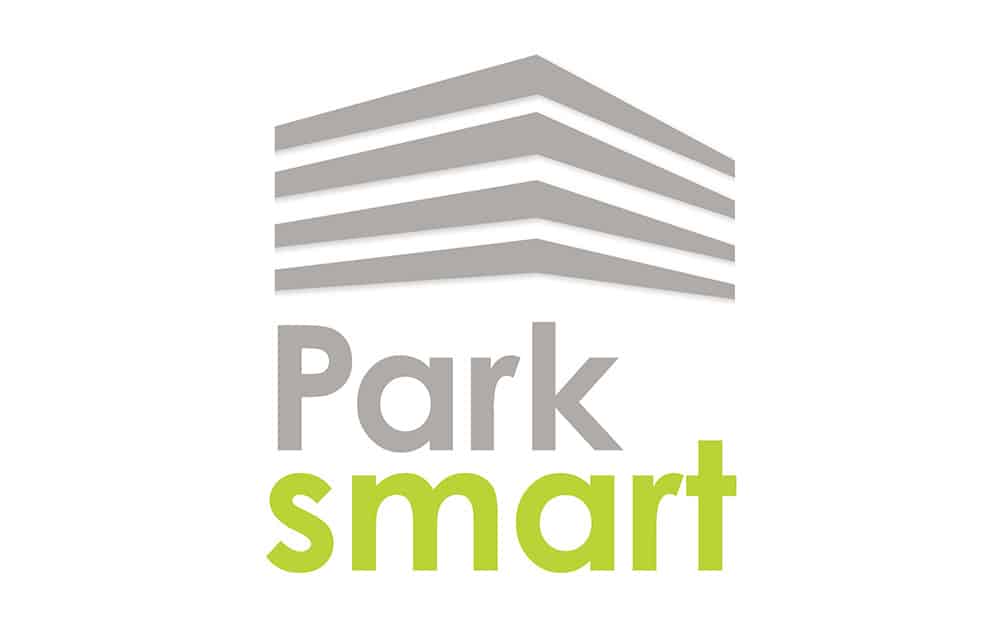 Parksmart CMYK logo. Large dark gray and bright green