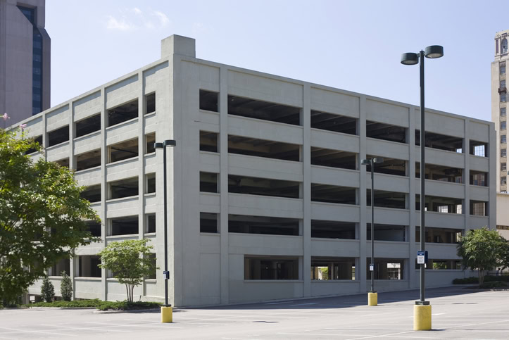 An Empty Parking Lot And Garage